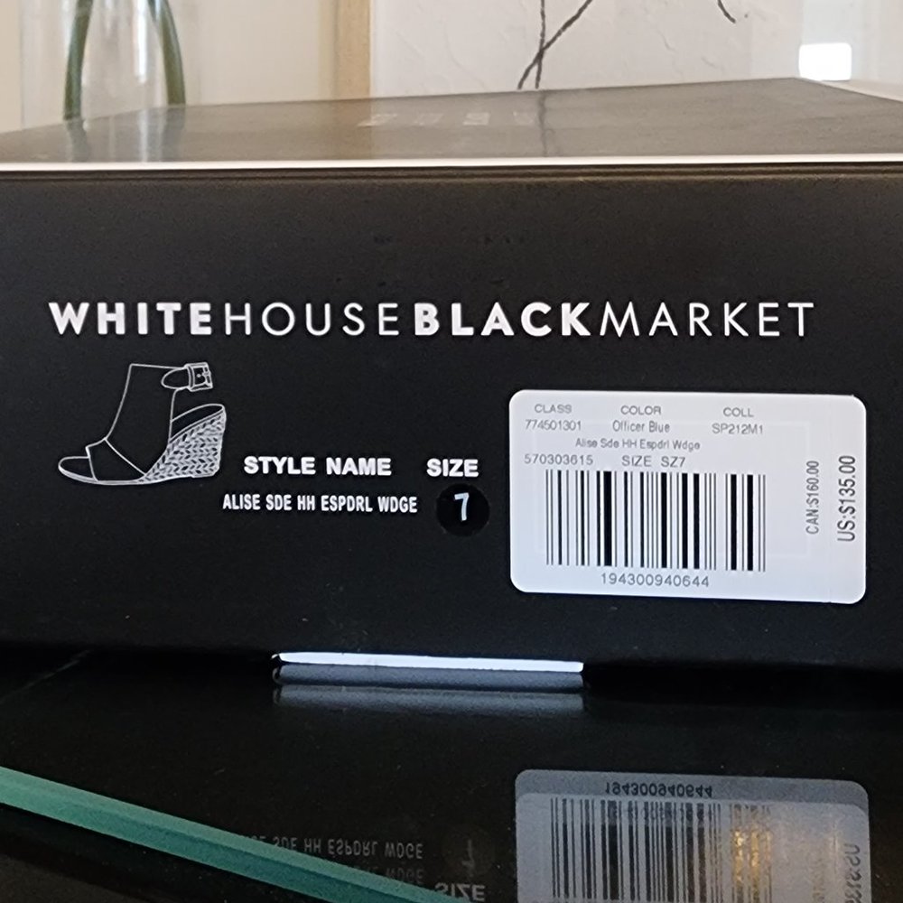 White House Black Market Navy Espadrille Wedge! NEW! Never Worn! In Box!
